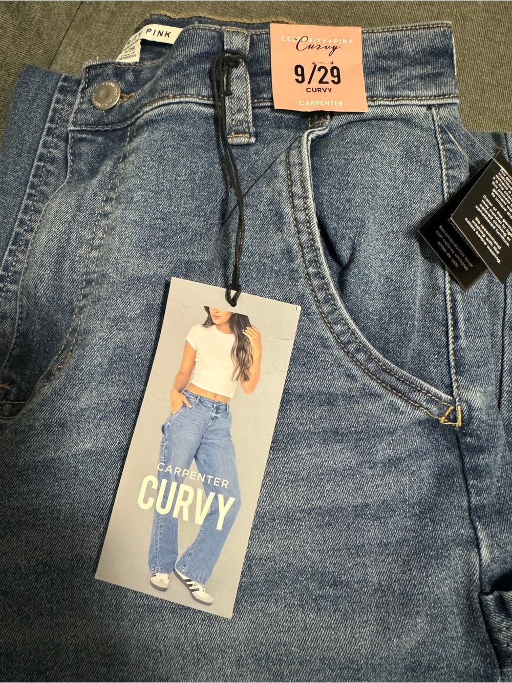 CELEBRITY PINK Curvy Carpenter Jeans in Light Blue